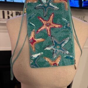 🌊 Beaded Starfish Crossbody Bag – Coastal Turquoise
